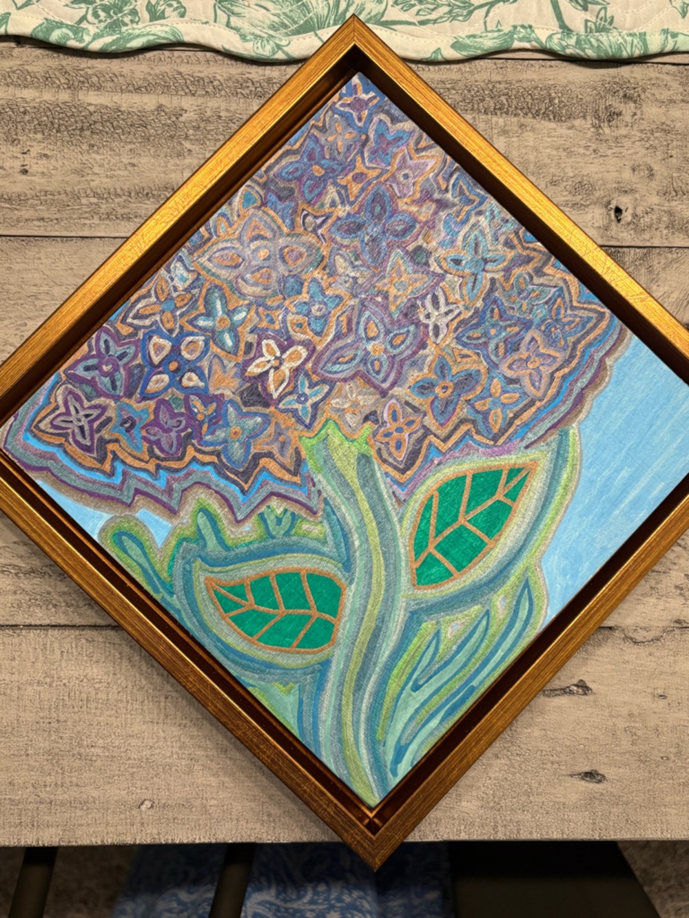 Framed Abstract Floral & Leaf Mixed-Media Art in Blue, Green & Purple